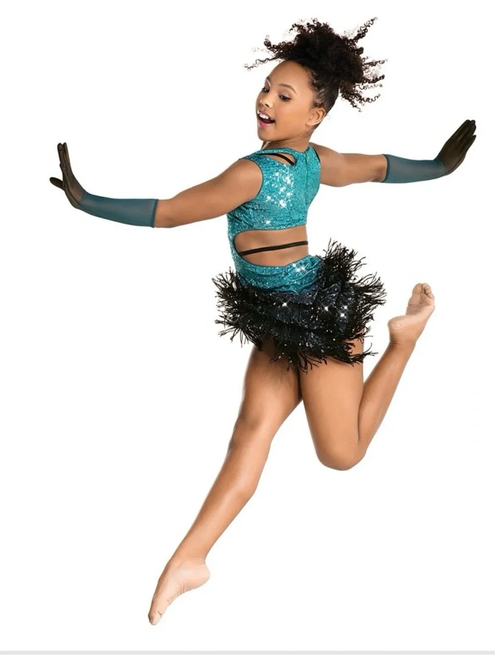Revolution tenth house teal and Black Sequin Fringe Dance Costume